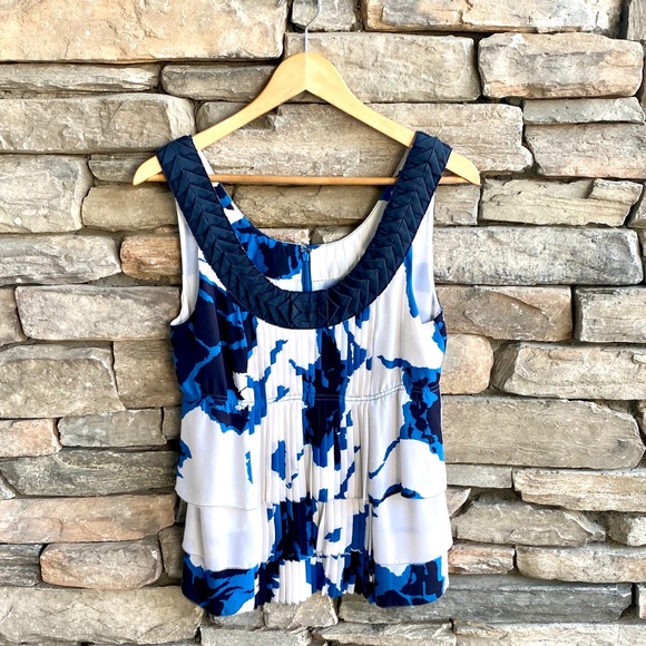 Tory Burch Tops - Tory Burch Silk Tier Ruffle Tank scoop Neck Navy